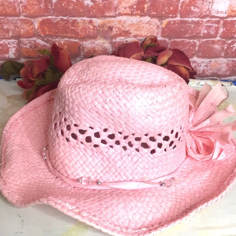 Elegant Pink Straw Sunhat